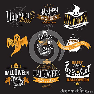 Large logo set of Happy Halloween eerie designs Vector Illustration