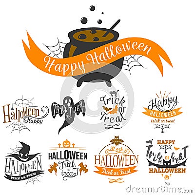 Large logo set of Happy Halloween eerie designs Vector Illustration