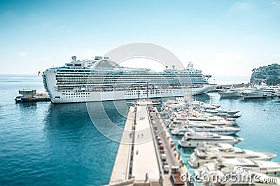 Large luxurious cruise ship in sea port. Stock Photo