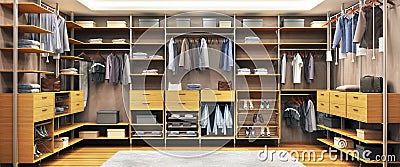 Large and luxurious dressing room with a lot of things Stock Photo