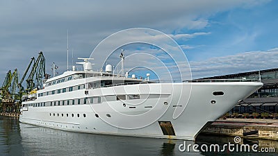 Large luxury motor yacht moored in Varna port, Bulgaria Editorial Stock Photo