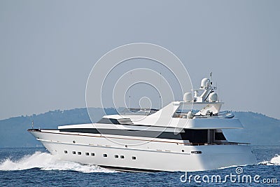 Large luxury private yacht at sea. Stock Photo