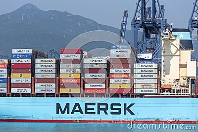 Large, Maersk owned, container ship 