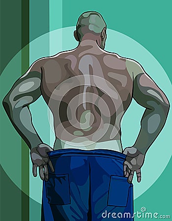 Large male athlete view from the back Vector Illustration