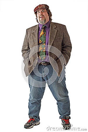 Large man stands with hands in pockets Stock Photo