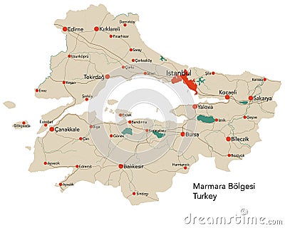 Large map of Marmara BÃ¶lgesi Vector Illustration