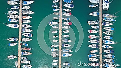 Large marina with various Yachts and boats Stock Photo