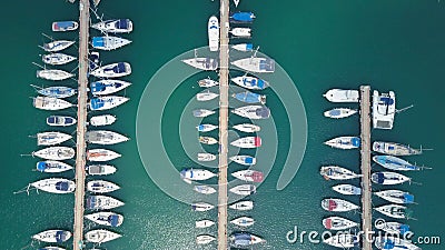 Large marina with various Yachts and boats Stock Photo