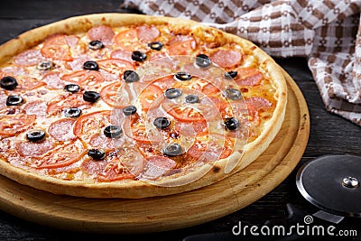 Large meat pizza Stock Photo