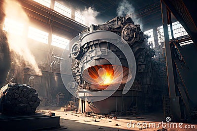 large melting furnaces for metal in large factory in aluminum industry Stock Photo