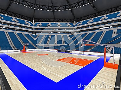 Large modern basketball arena with blue seats Stock Photo