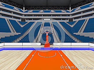 Large modern basketball arena with blue seats Stock Photo