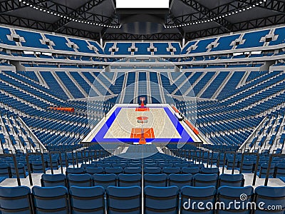 Large modern basketball arena with blue seats Stock Photo