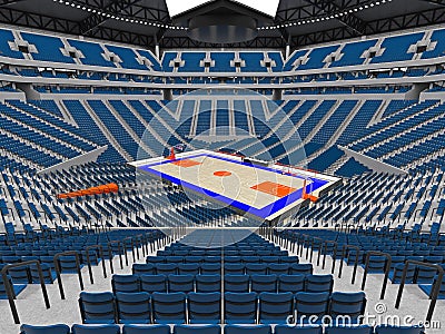 Large modern basketball arena with blue seats Stock Photo