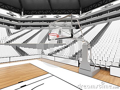 Large modern basketball arena with white seats Stock Photo