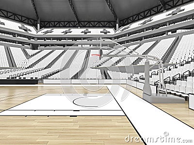 Large modern basketball arena with white seats Stock Photo