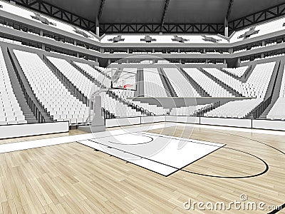 Large modern basketball arena with white seats Stock Photo