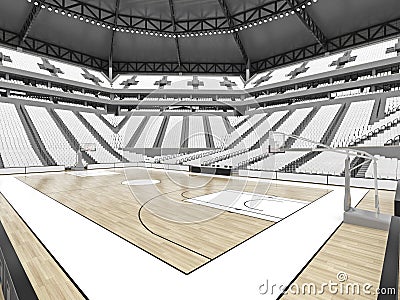 Large modern basketball arena with white seats Stock Photo