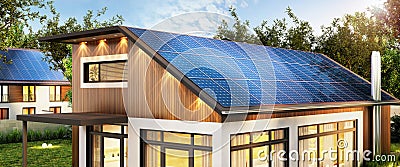 Modern house with solar panels on the roof Stock Photo