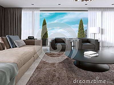 Large modern living room open space in a modern style Editorial Stock Photo