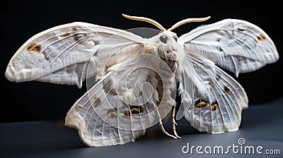 A large moth with long wings and a black background, AI Stock Photo