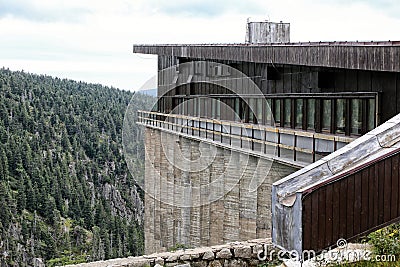 Large mountain building with concrete bases Stock Photo