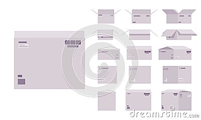 Large moving cardboard box set Vector Illustration