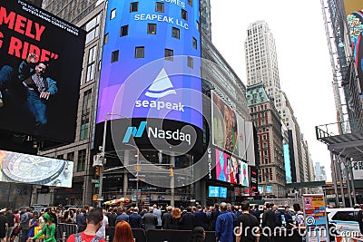 NASDAQ AND SEAPEAK AT TIME SQUARE IN NEW YORK CITY USA Editorial Stock Photo