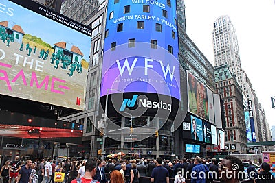 NASDAQ AND AT TIME SQUARE IN NEW YORK CITY USAWFW Editorial Stock Photo
