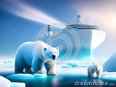 A large nuclear icebreaker breaks ice floes on the Arctic Ocean Stock Photo