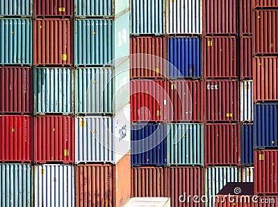 Shipping Containers stacked in Los Angeles Editorial Stock Photo
