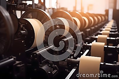 Large offset printing press or magazine running. Neural network AI generated Stock Photo