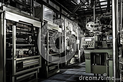 Large offset printing press or magazine running. Neural network AI generated Stock Photo