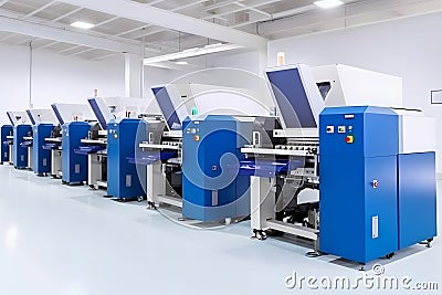 Large offset printing press or magazine running. Neural network AI generated Stock Photo