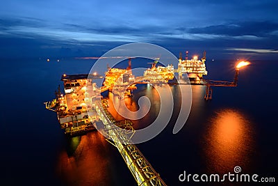 The large offshore oil rig at night Stock Photo