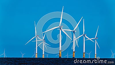 Large Offshore wind turbines farm in the North Sea Stock Photo