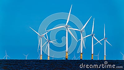 Large Offshore wind turbines farm in the North Sea Stock Photo