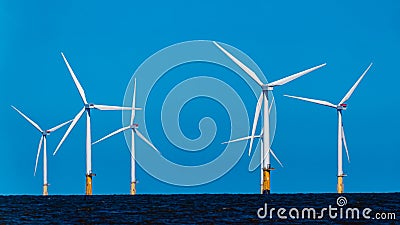 Large Offshore wind turbines farm in the North Sea Stock Photo