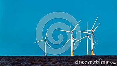 Large Offshore wind turbines farm in the North Sea Stock Photo