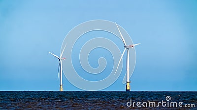 Large Offshore wind turbines farm in the North Sea Stock Photo