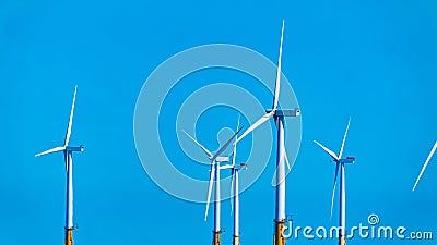 Large Offshore wind turbines farm in the North Sea Stock Photo