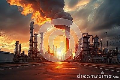 Oil refinery at sunset Stock Photo