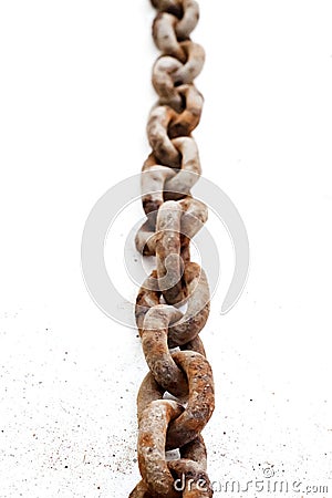 Large old rusty chain on white background Stock Photo