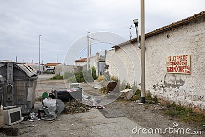 Large open trash cans with garbage strewn everywhere, it's just rudeness Stock Photo