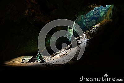 large opening with sunlight in Phu Pha Phet cave, the bigest cave in Satun, Thailand Stock Photo