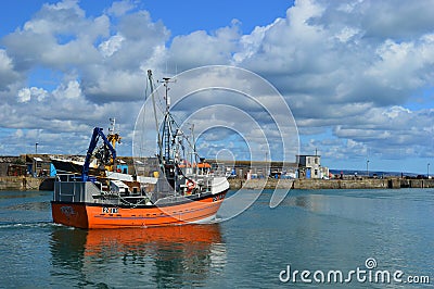 Fishing Boat leaving Newlyn Harbour Cornwall Editorial Stock Photo