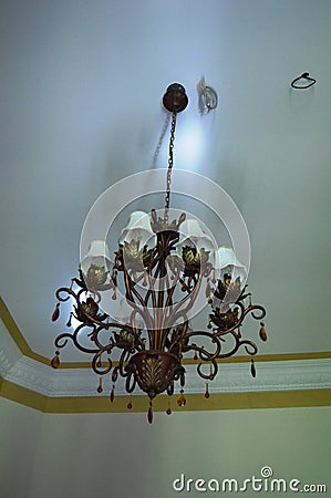 Large ornate glass chandelier Stock Photo