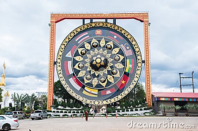 Large outdoor gong in Buddhism temple Wat Tham Khuha Sawan. Editorial Stock Photo