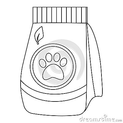 A large package of food for animals, cats, with a label with a paw Vector Illustration