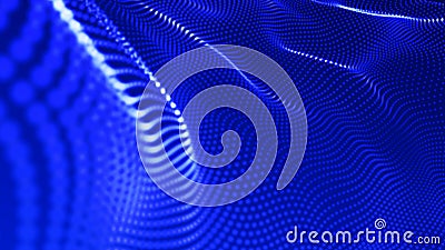 large panoramic blue abstract graphic curved wave-like lines with white dot pattern. Template for cover, flyer or banner Stock Photo